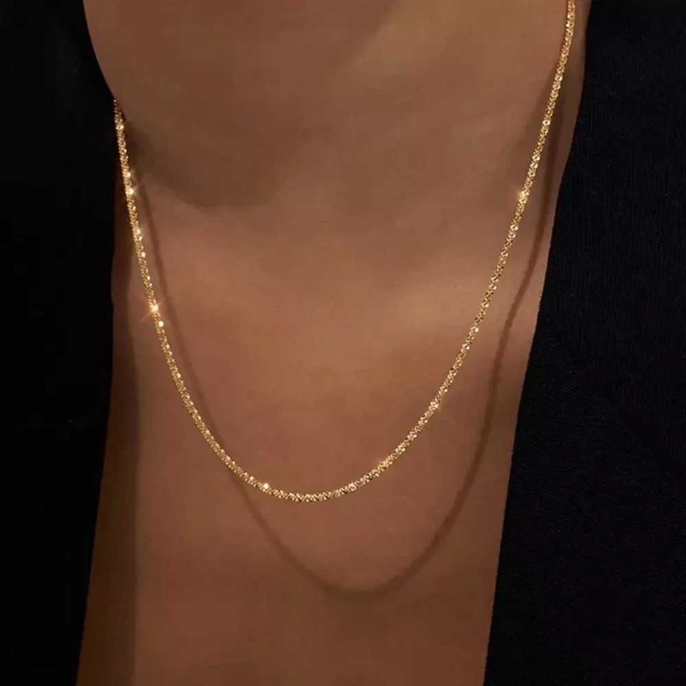 SHINY GOLD NECKLACE 925 STERLING SILVER - Picture 5 of 11